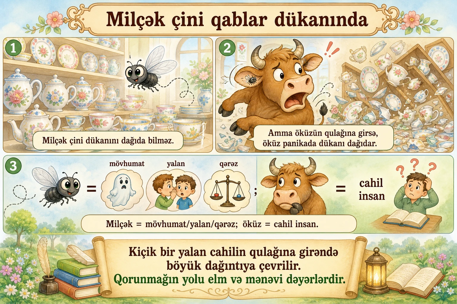 Milçək çini qablar dükanında illüstrasiyası