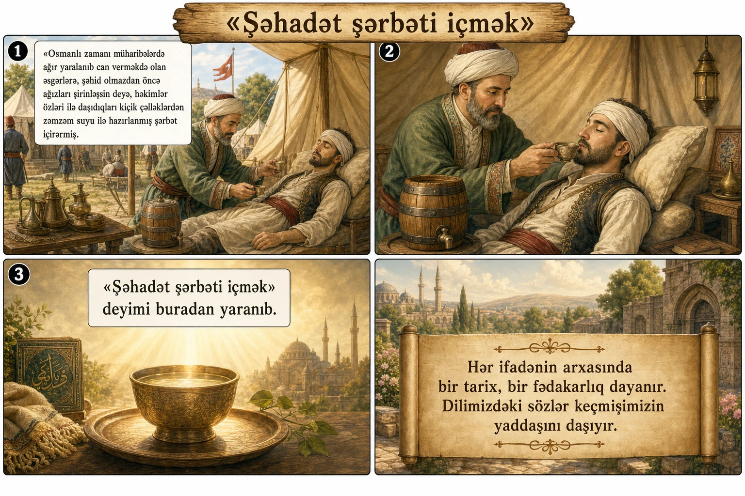 Şəhadət şərbəti içmək illüstrasiyası