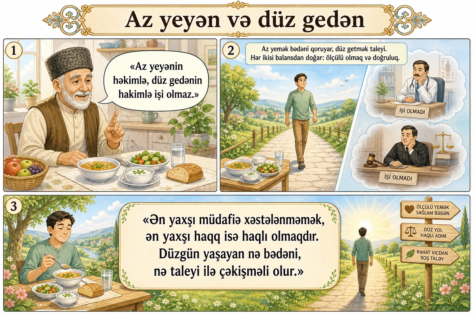 Az yeyən və düz gedən illüstrasiyası
