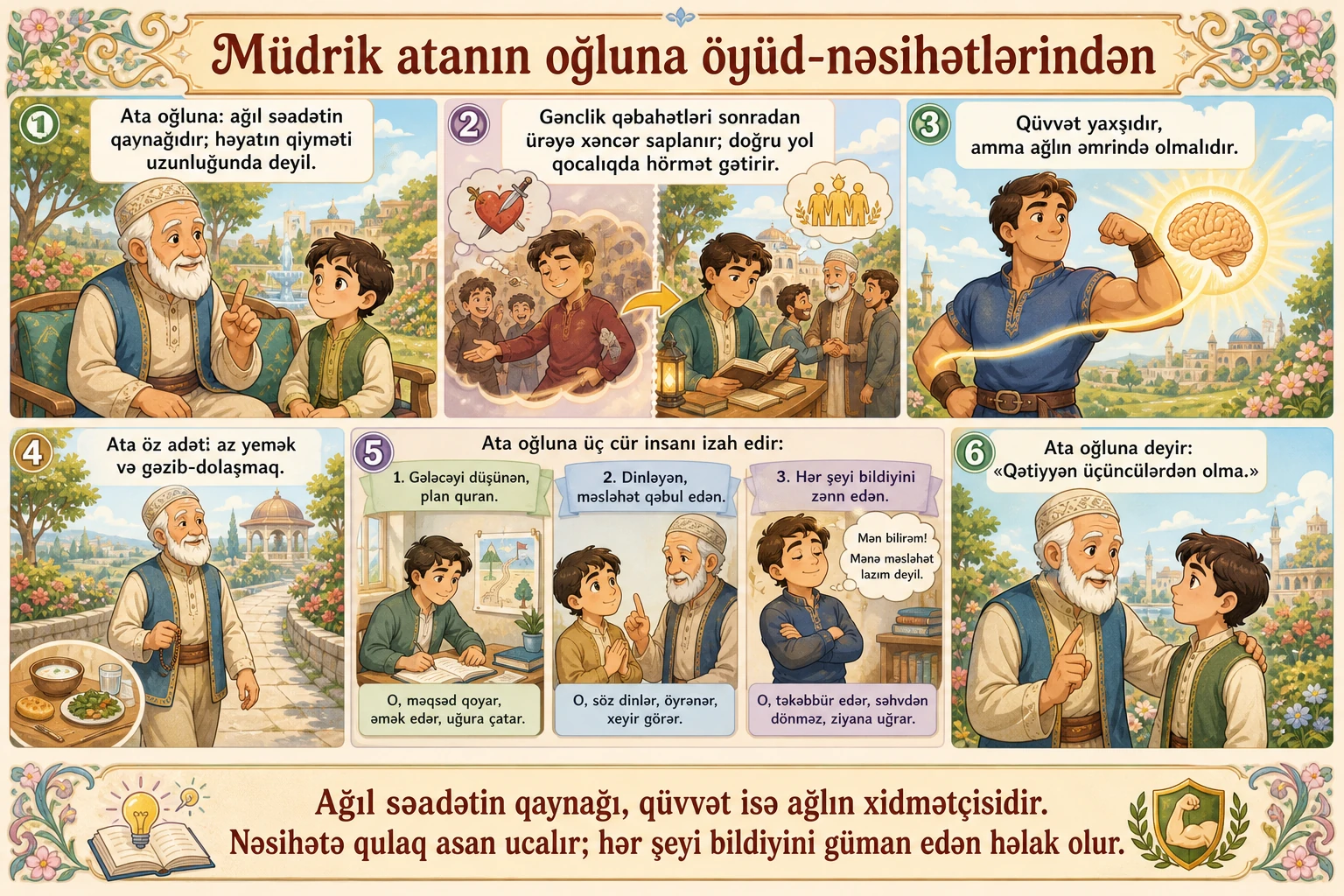 Müdrik atanın oğluna öyüd-nəsihətlərindən illüstrasiyası