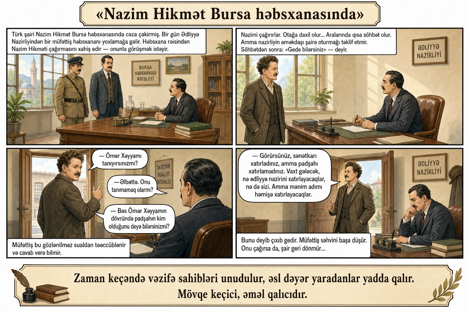 Nazim Hikmət Bursa həbsxanasında illüstrasiyası