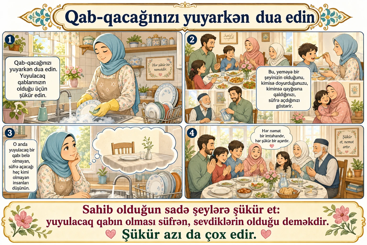 Qab-qacağınızı yuyarkən dua edin illüstrasiyası