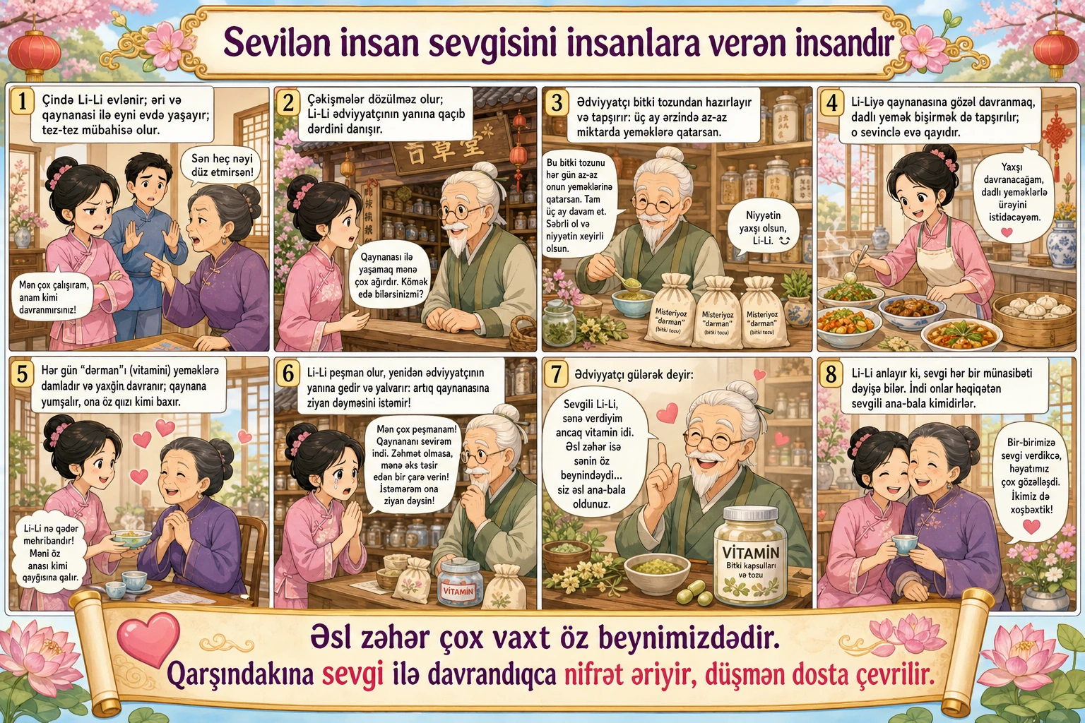 Sevilən insan sevgisini insanlara verən insandır illüstrasiyası