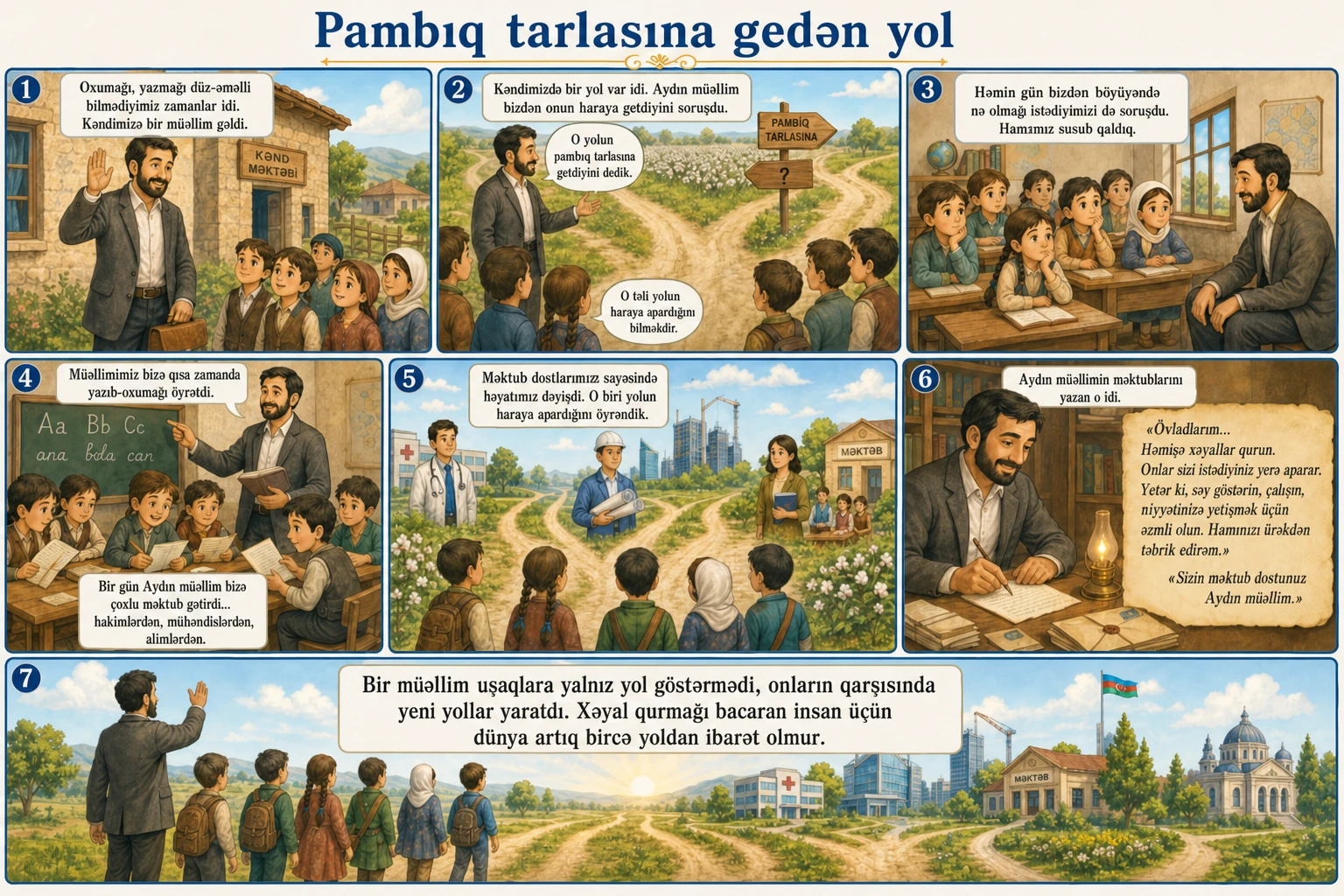 Pambıq tarlasına gedən yol illüstrasiyası