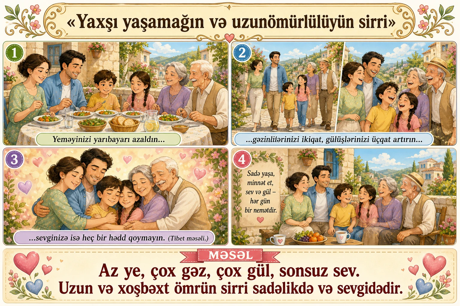 Yaxşı yaşamağın və uzunömürlülüyün sirri illüstrasiyası