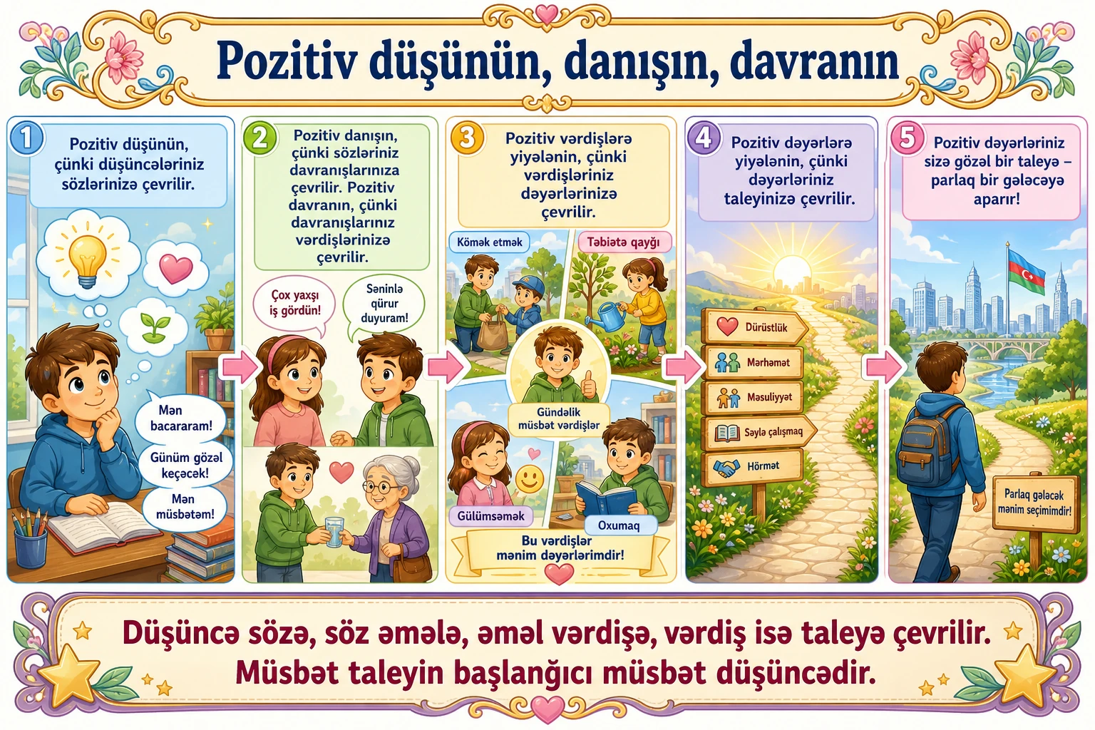 Pozitiv düşünün, danışın, davranın illüstrasiyası