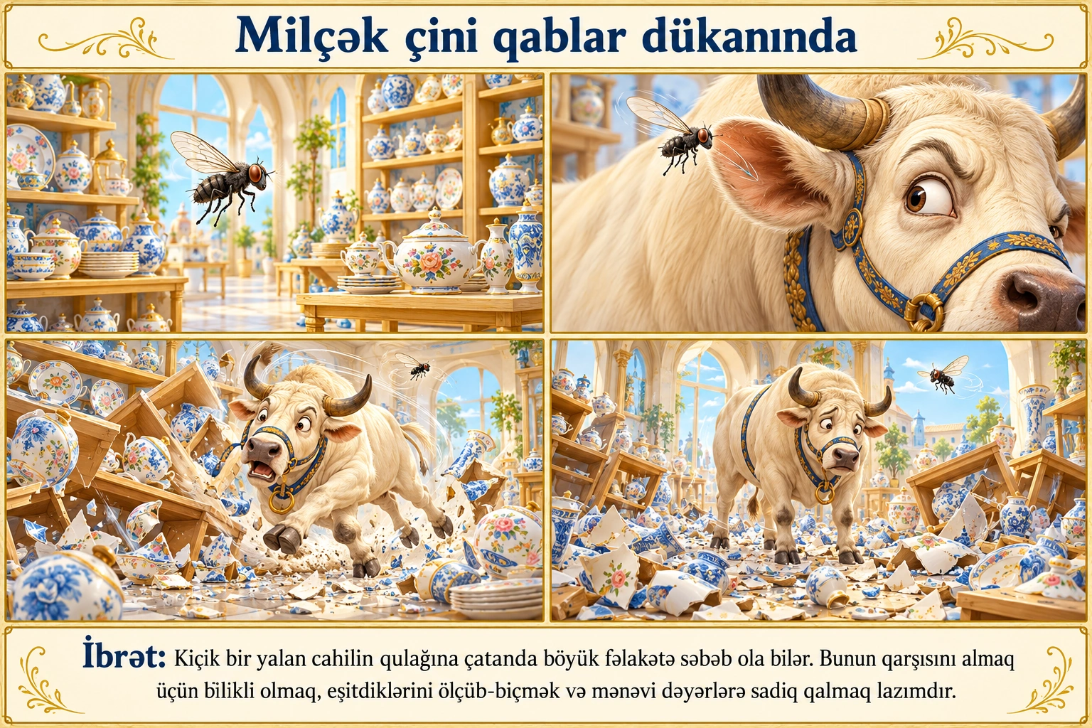 Milçək çini qablar dükanında illüstrasiyası