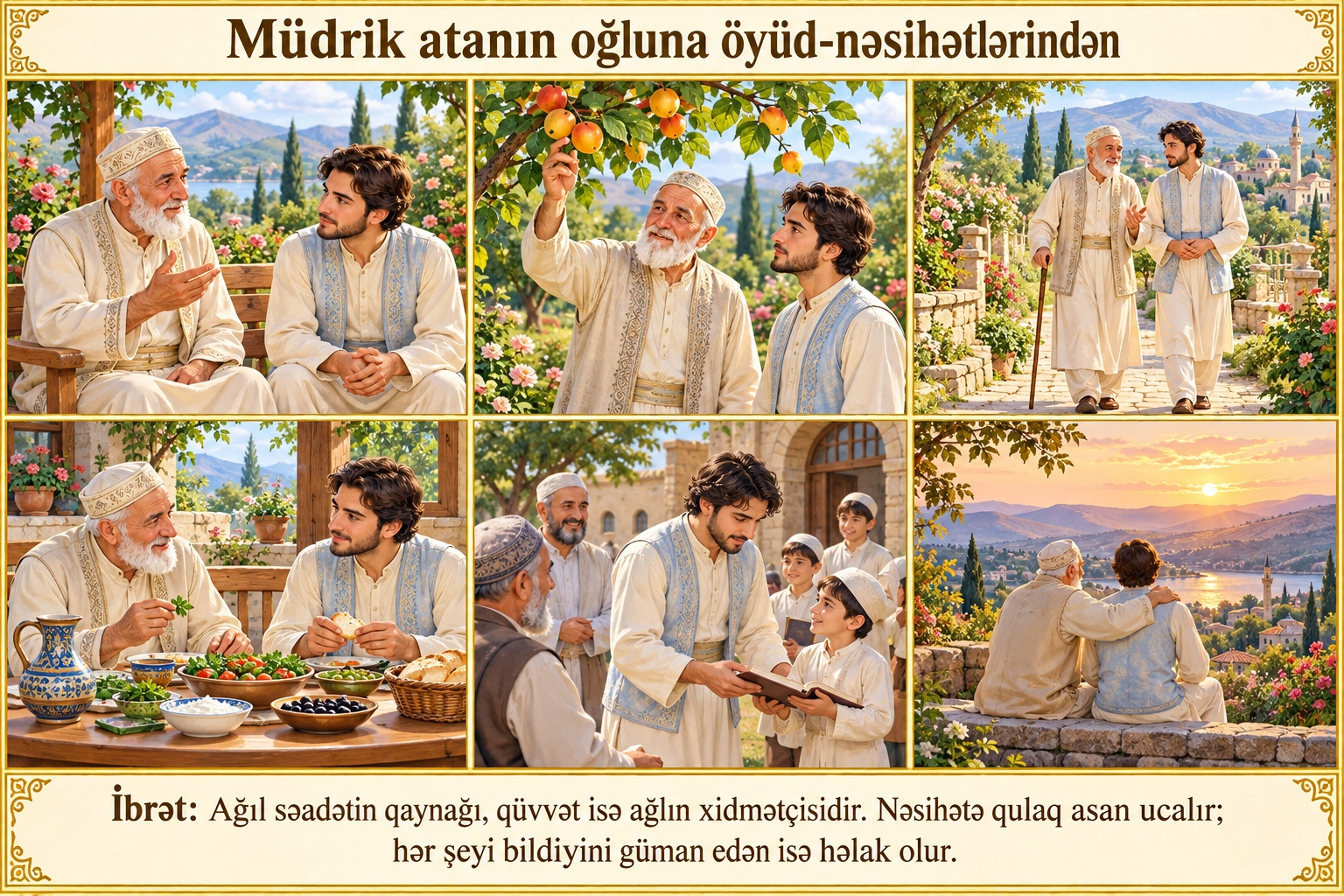 Müdrik atanın oğluna öyüd-nəsihətlərindən illüstrasiyası
