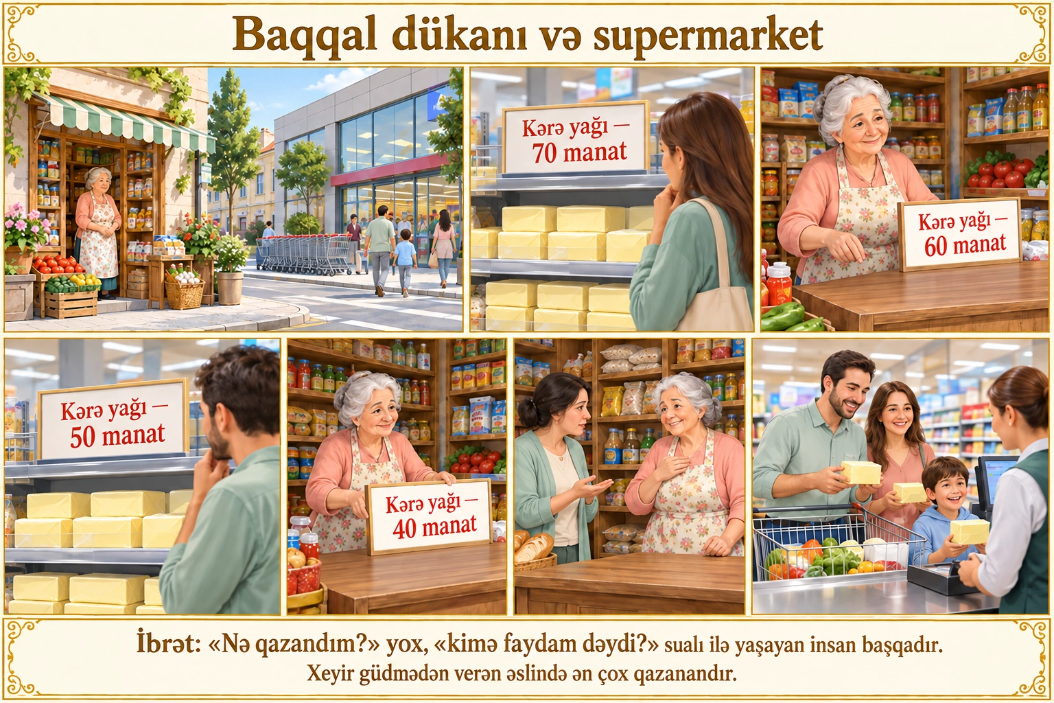 Baqqal dükanı və supermarket illüstrasiyası