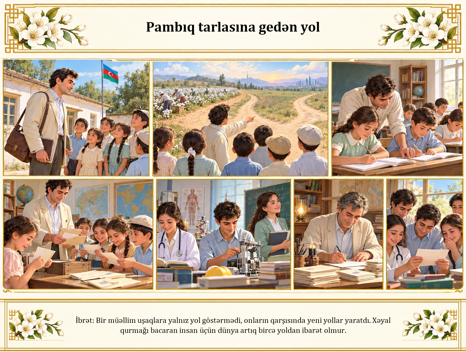 Pambıq tarlasına gedən yol illüstrasiyası