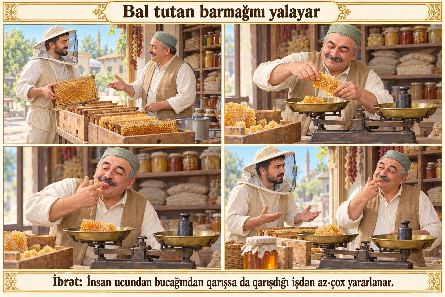 Bal tutan barmağını yalayar illüstrasiyası