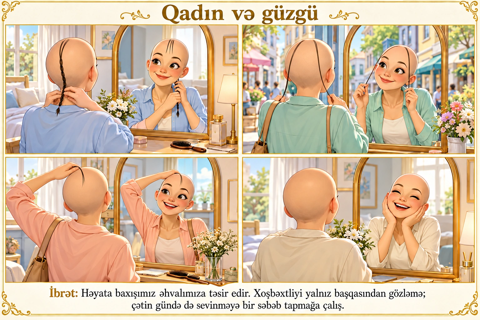 Qadın və güzgü illüstrasiyası
