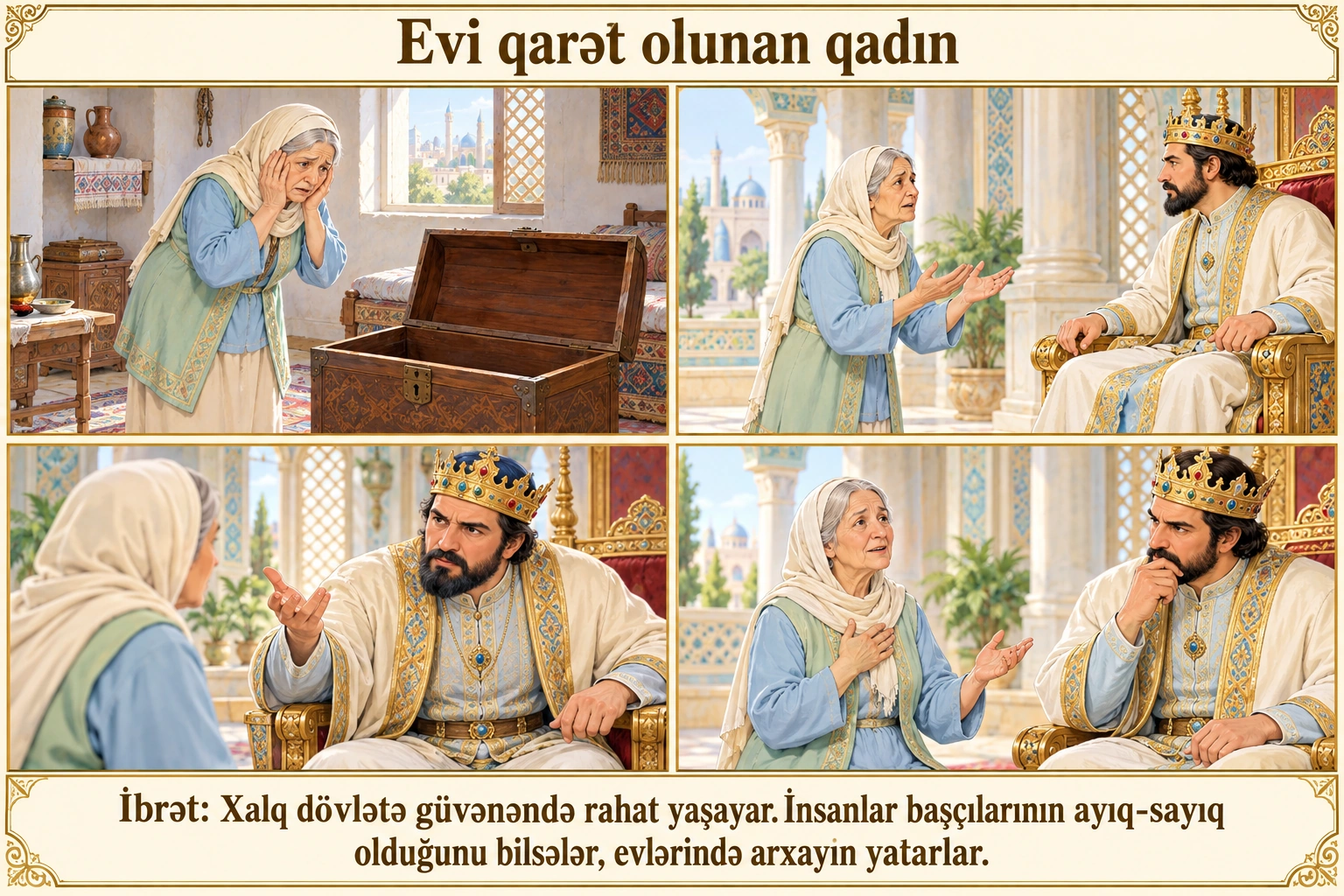 Evi qarət olunan qadın illüstrasiyası