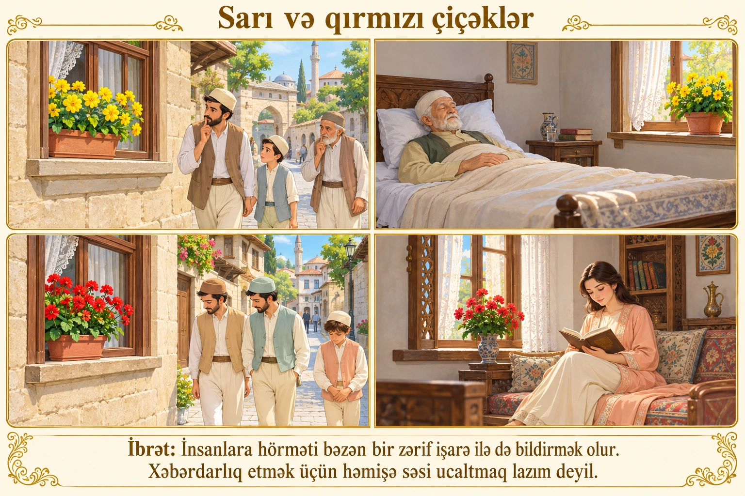 Sarı və qırmızı çiçəklər illüstrasiyası