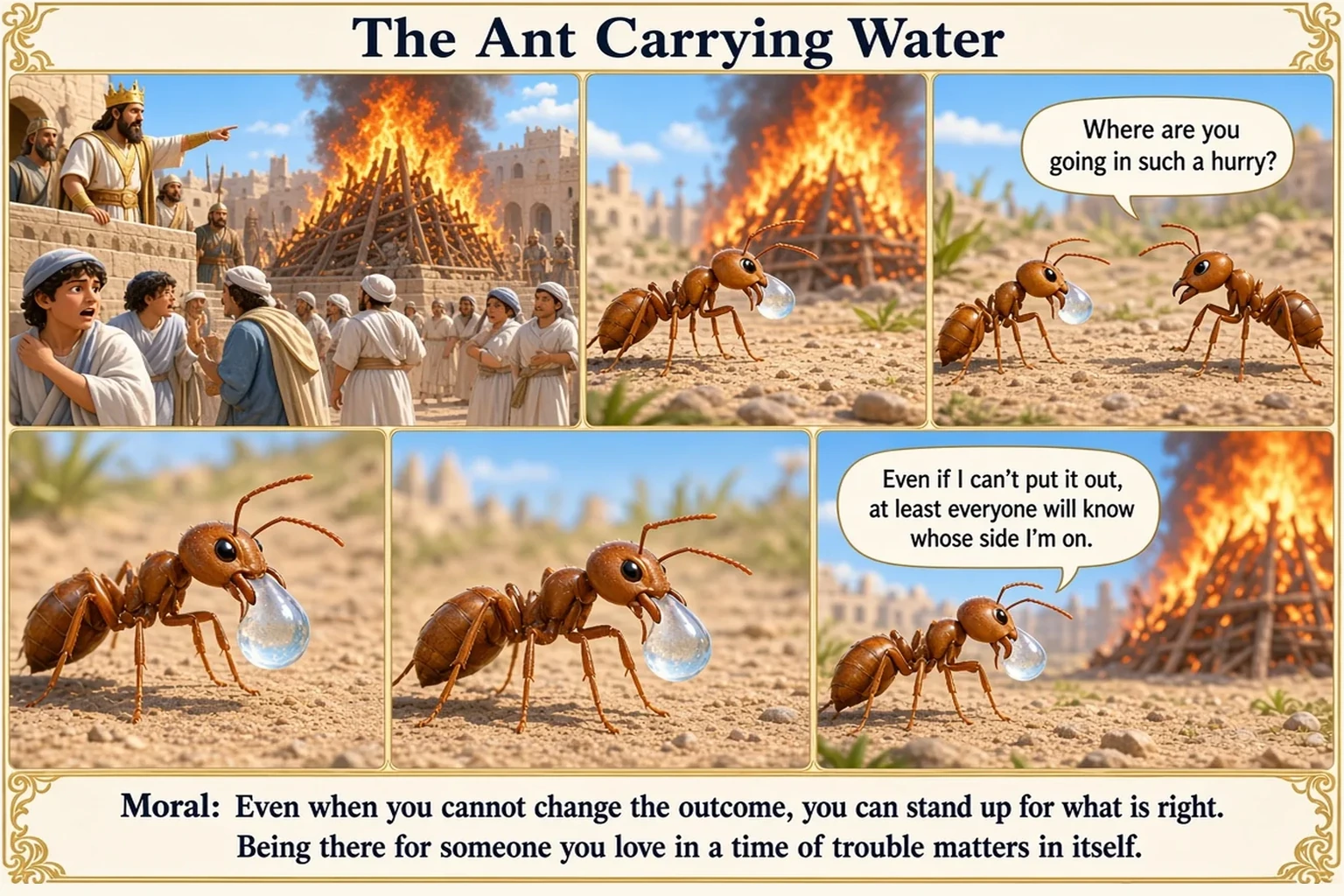 Illustration of The Ant Carrying Water
