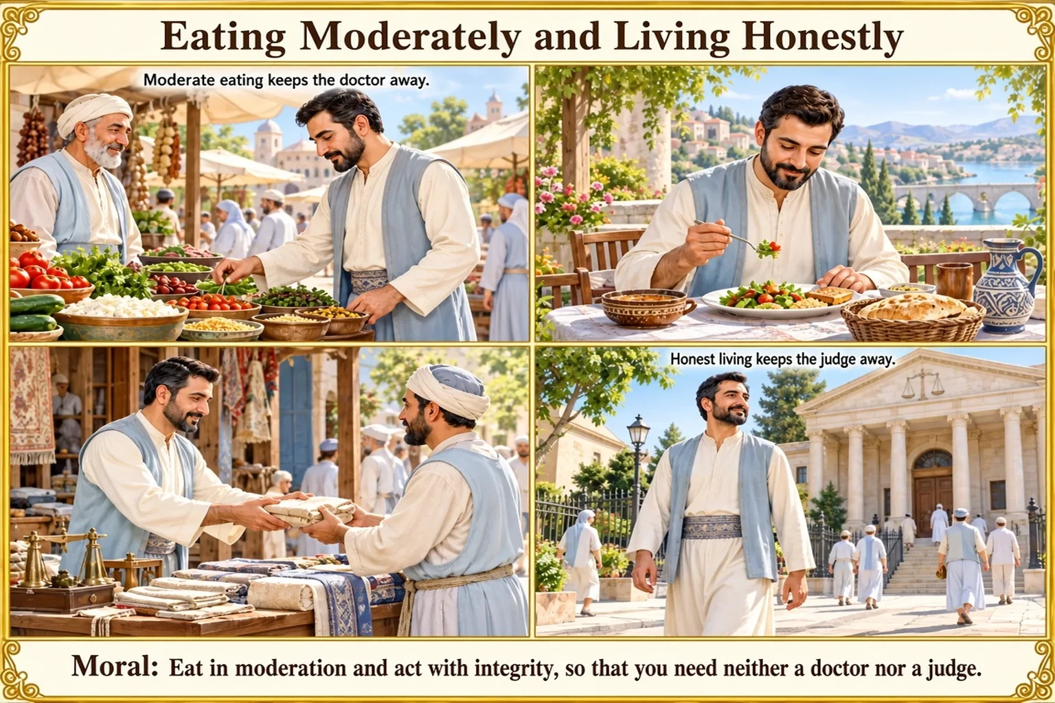 Illustration of Eating Moderately and Living Honestly
