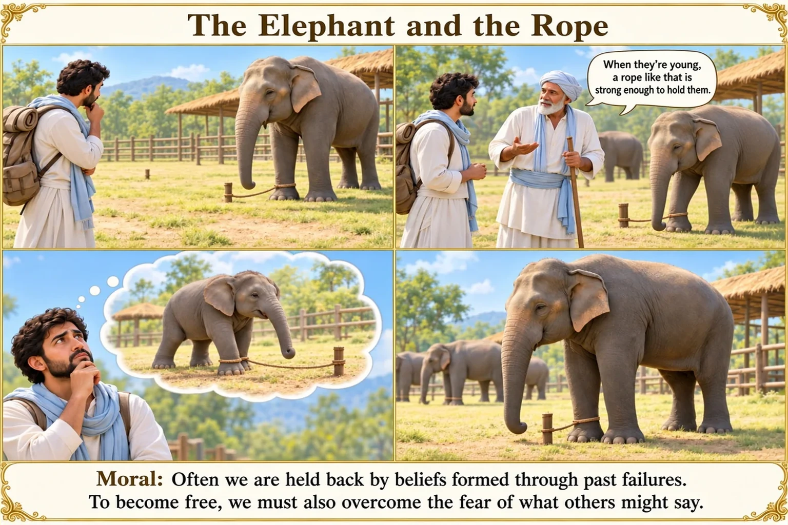 Illustration of The Elephant and the Rope