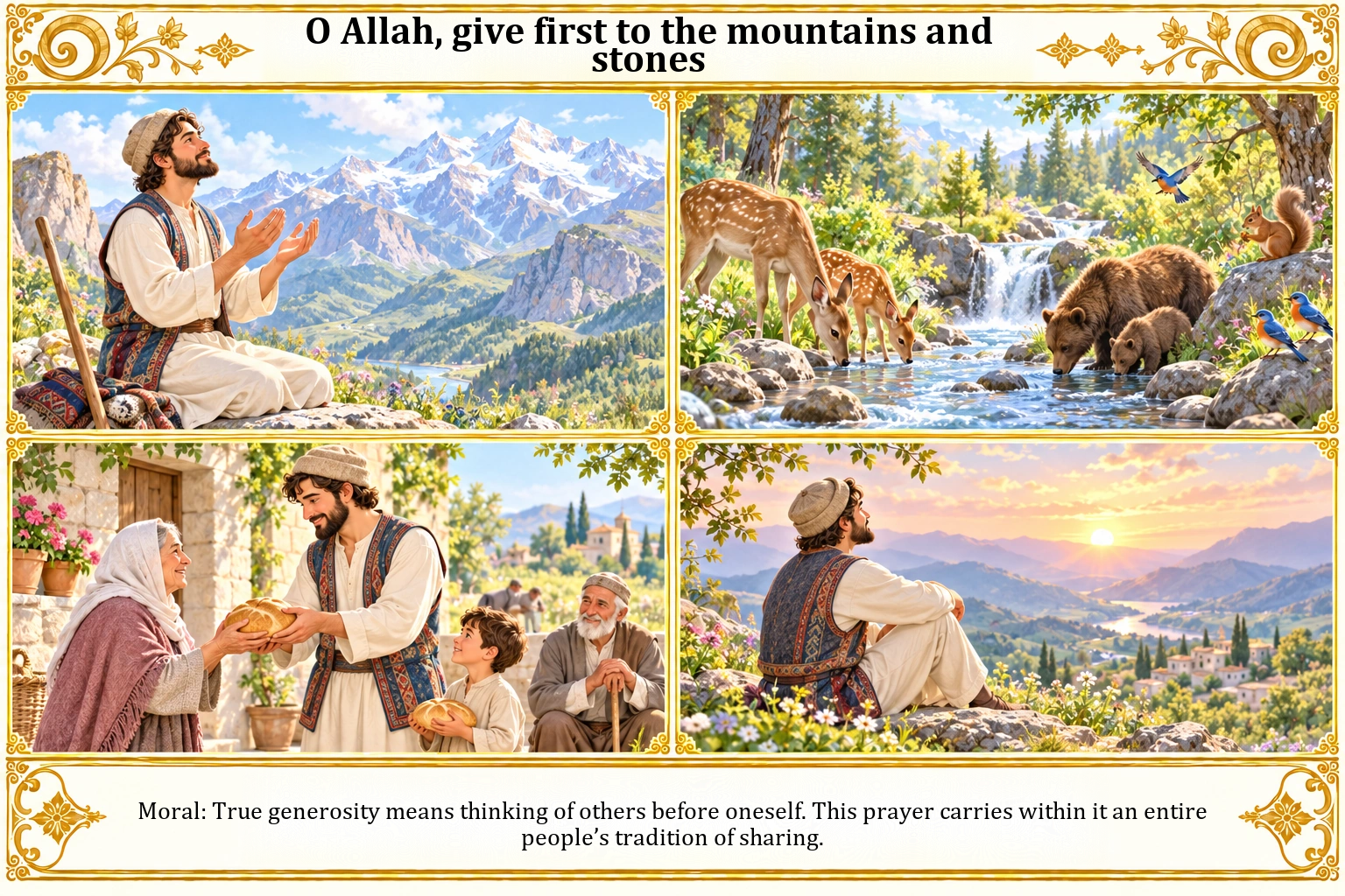 Illustration of O Allah, first give to the mountains and stones
