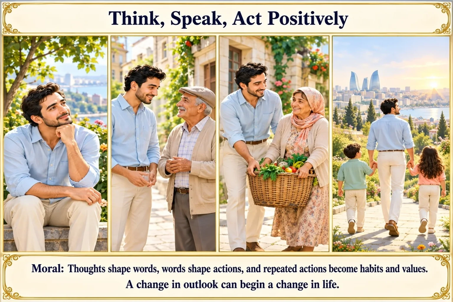 Illustration of Think, Speak, Act Positively
