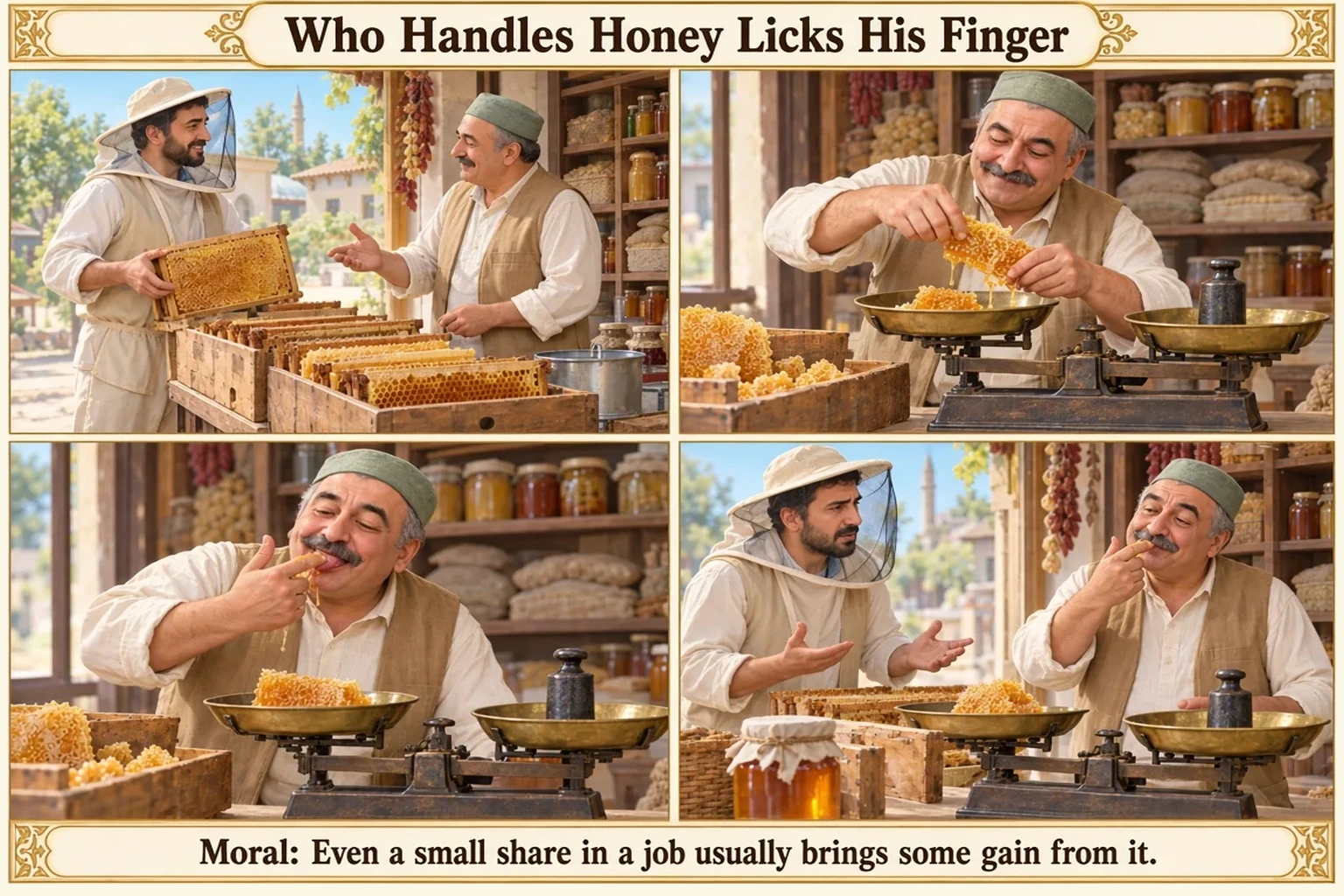 Illustration of Who Handles Honey Licks His Finger