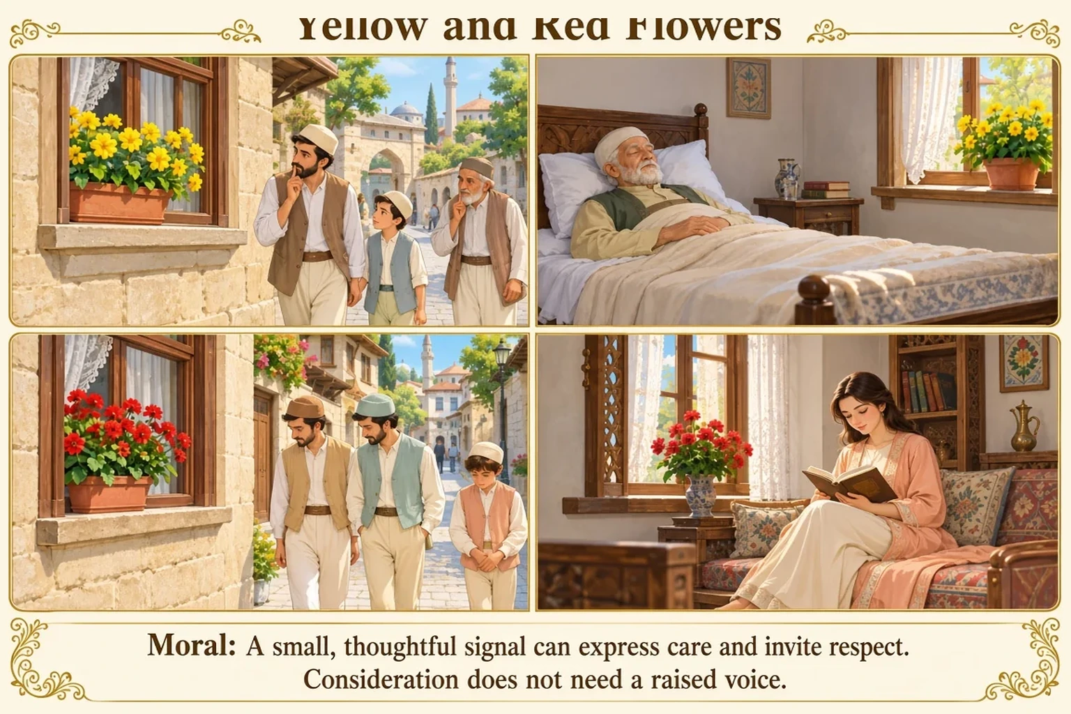 Illustration of Yellow and Red Flowers