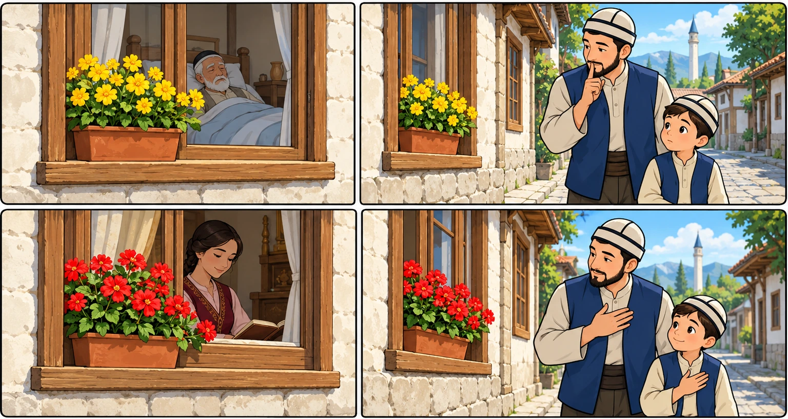 Сары жана кызыл гүлдөр сүрөтү