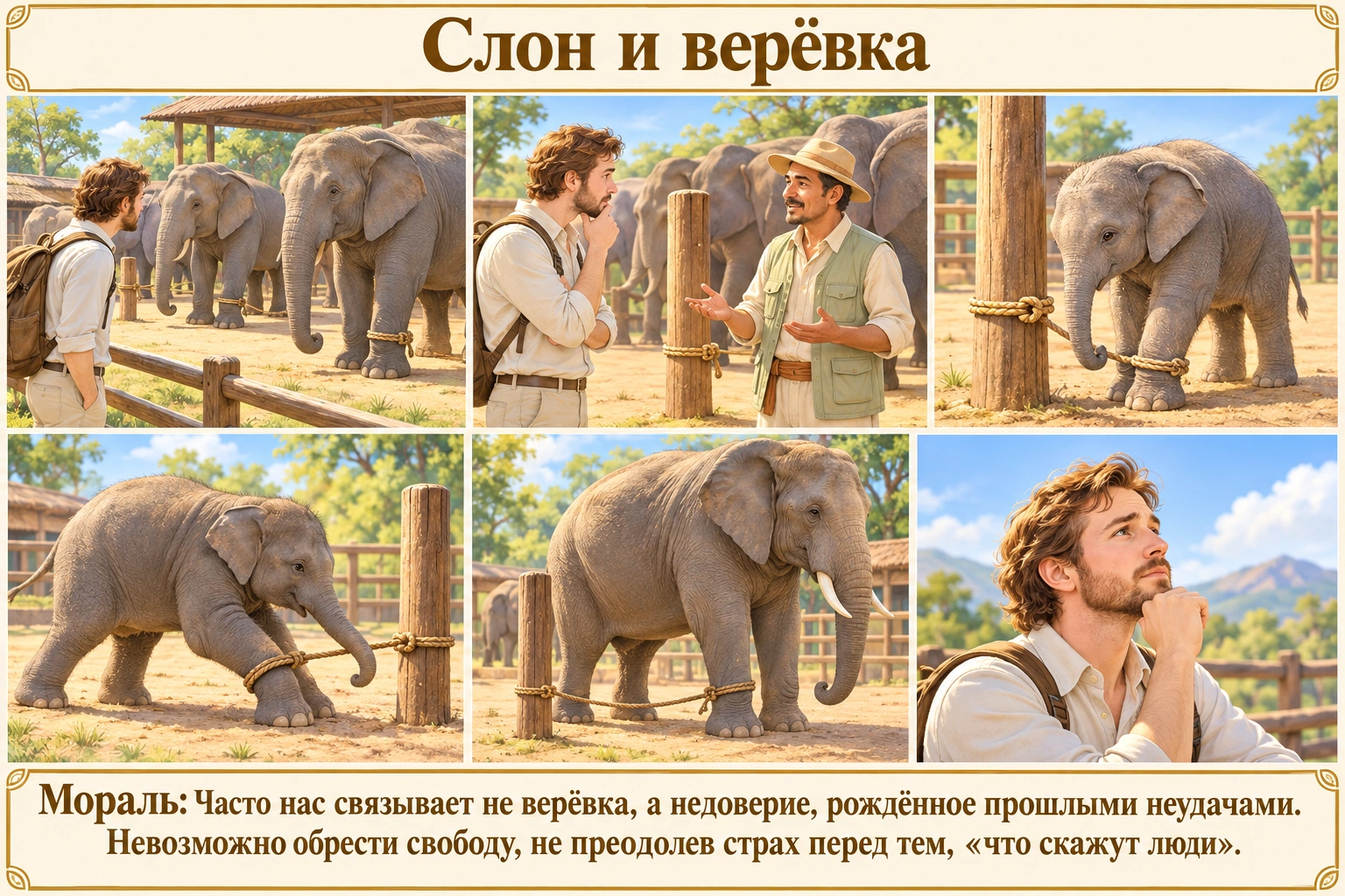 Иллюстрация: Слон и верёвка