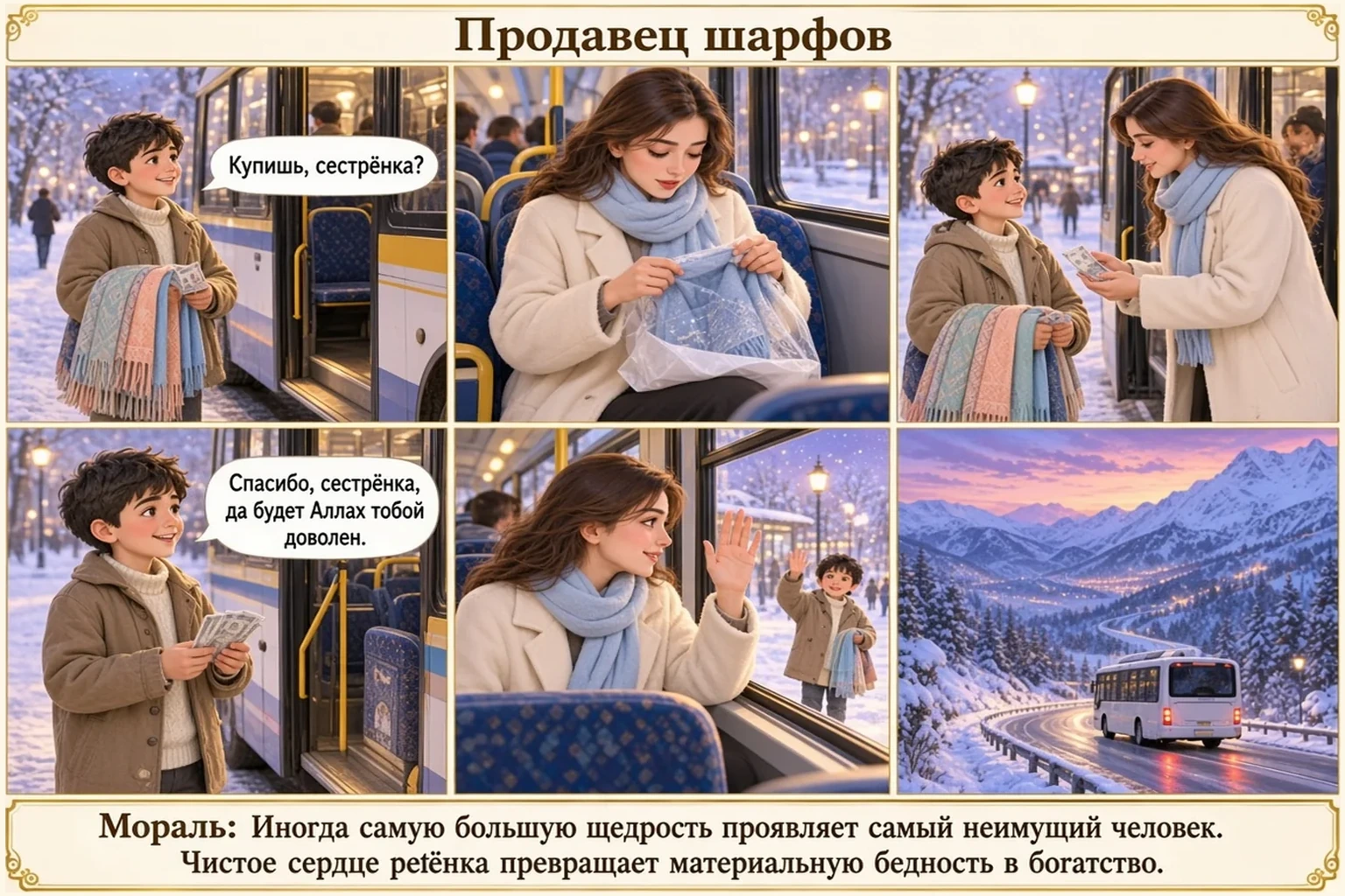 Иллюстрация: Продавец шарфов
