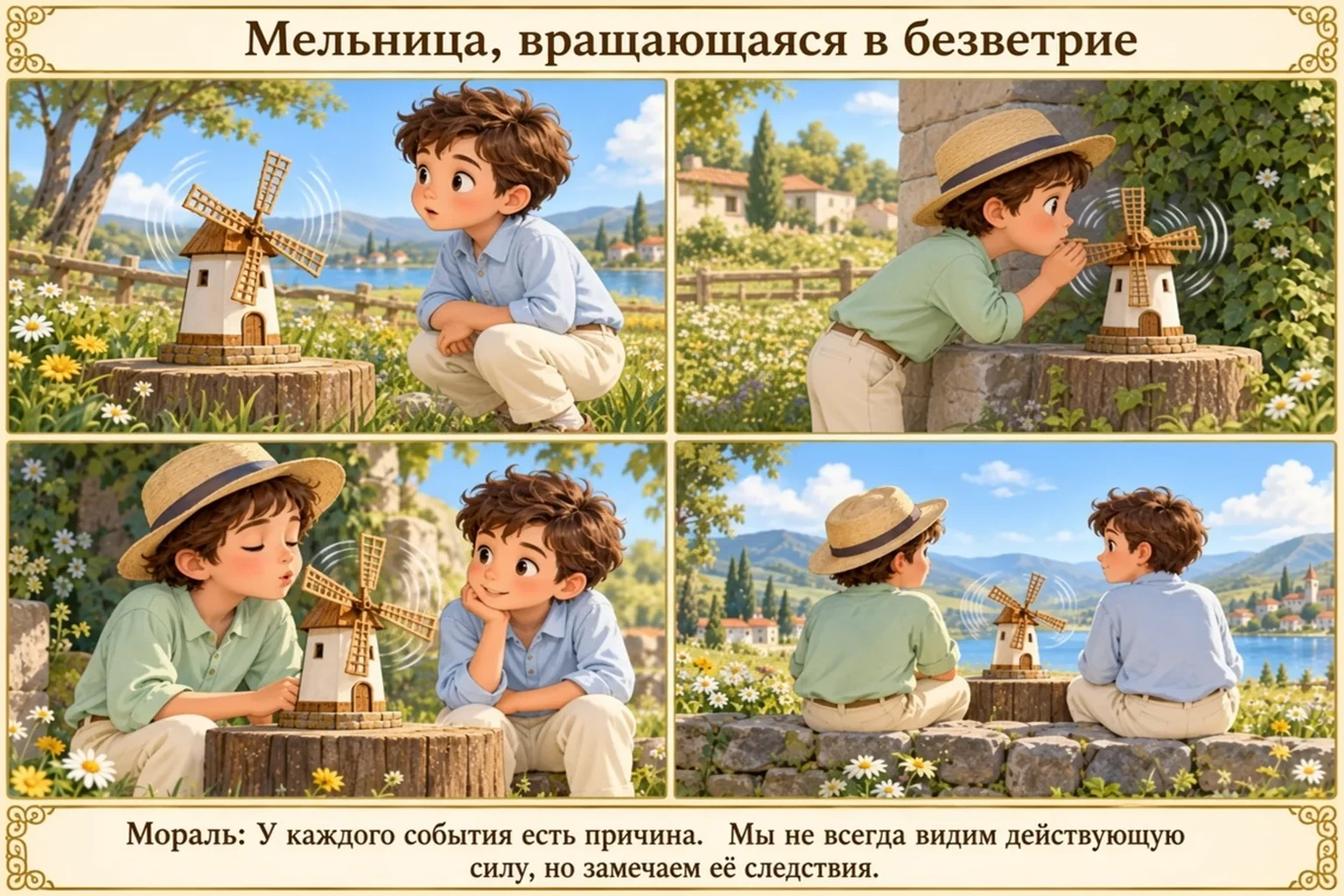 Иллюстрация: Мельница, вращающаяся в безветрие