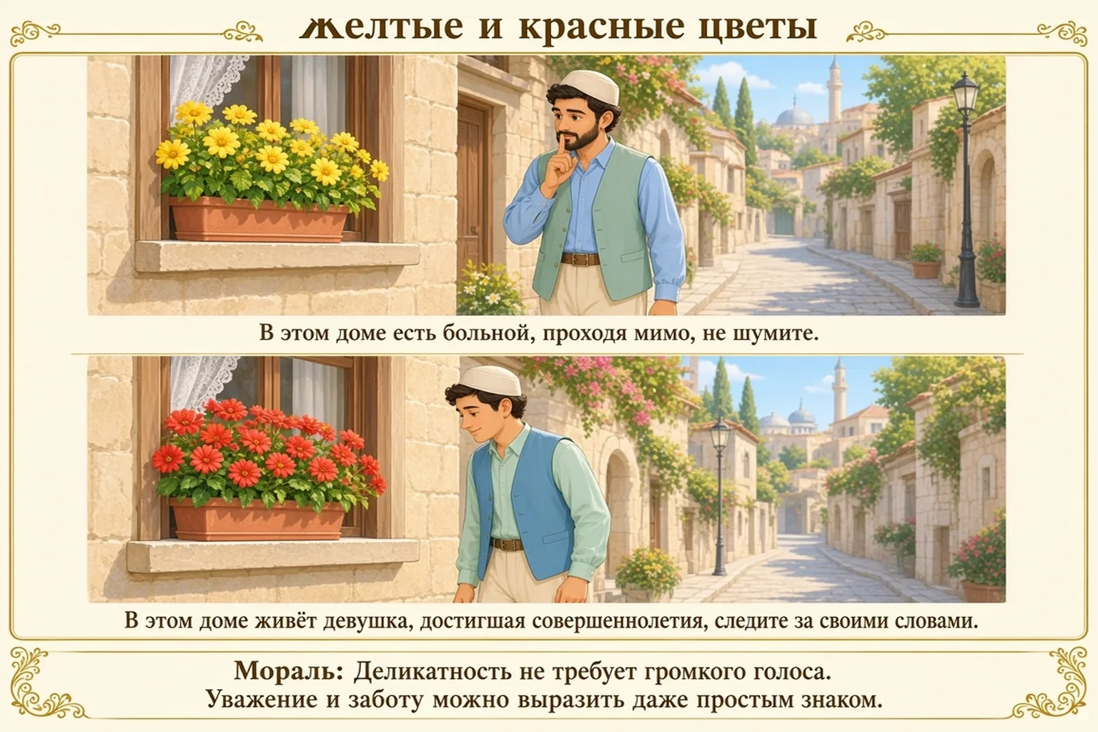 Иллюстрация: Жёлтые и красные цветы